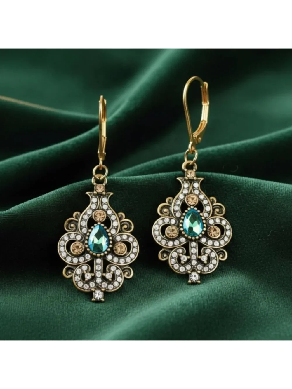 Art Nouveau Peacock Drop Earrings - Elegant Plumage Design for Women